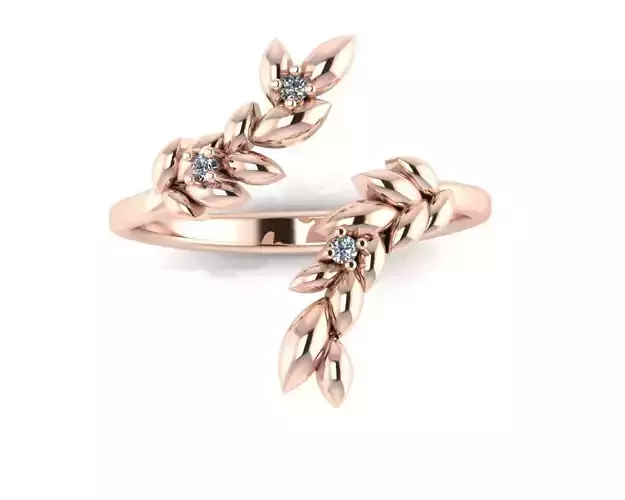Leaf ring with diamonds