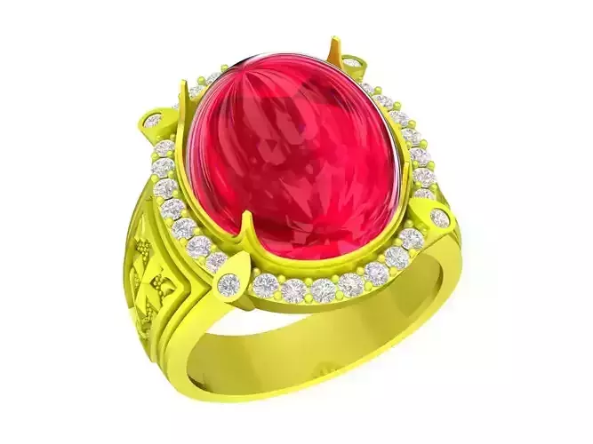 A5400 Oval Ruby and Diamond Fashion Ring For Asian Men 3D Model
