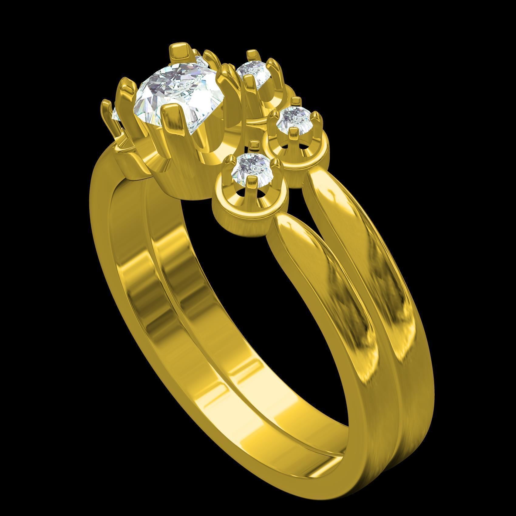 Three Round Diamond Solitaire Wedding Bridal Set 3D print model_10
