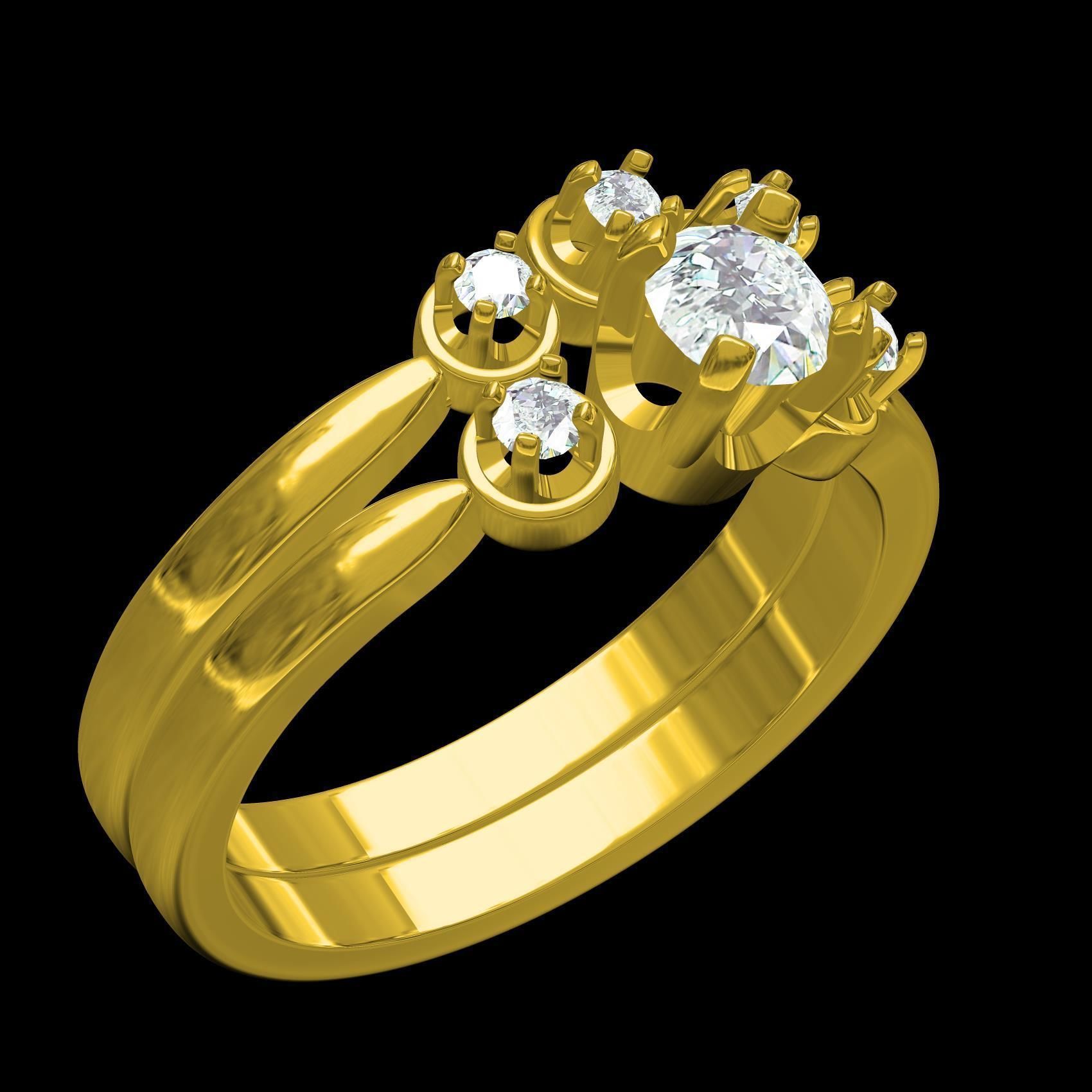 Three Round Diamond Solitaire Wedding Bridal Set 3D print model_11