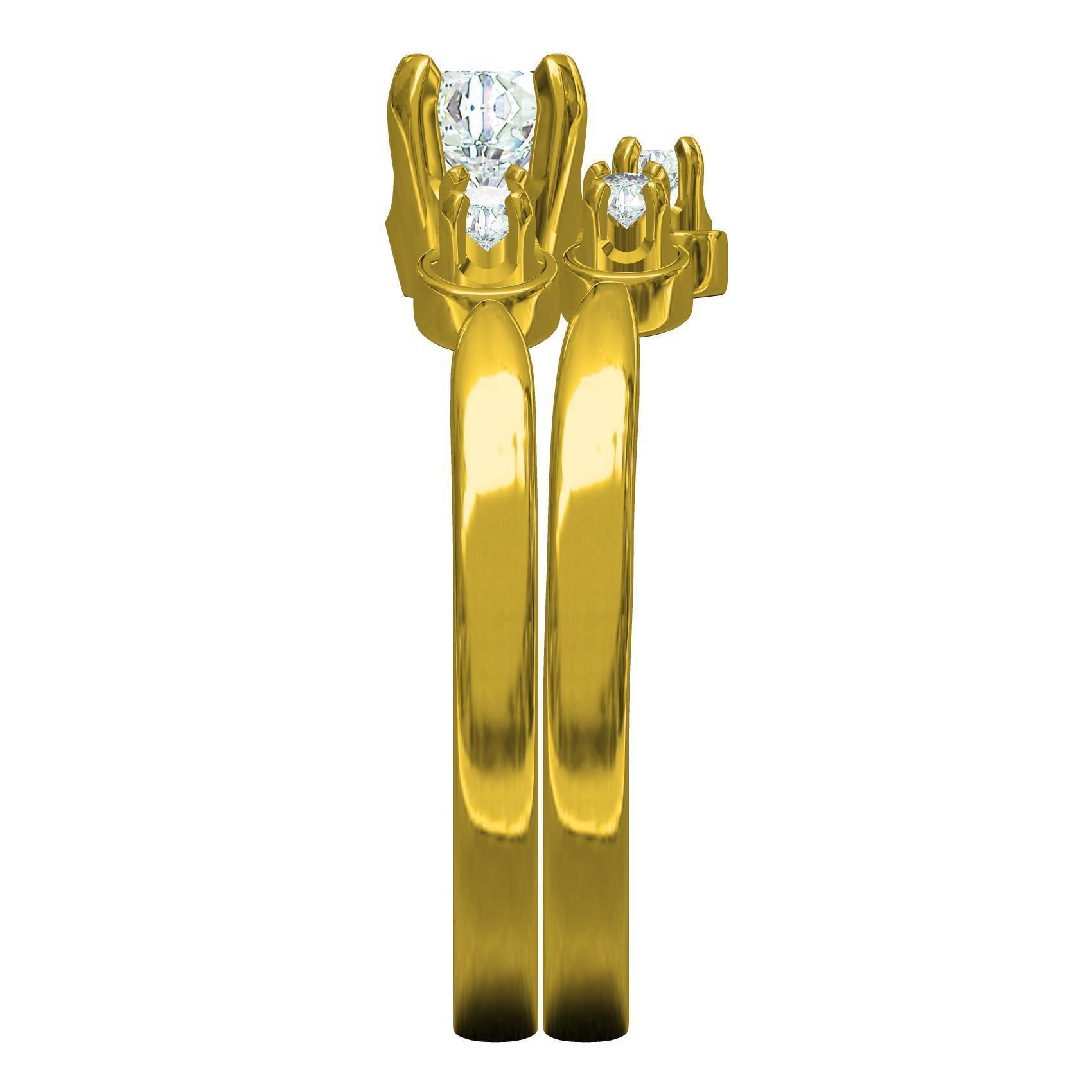 Three Round Diamond Solitaire Wedding Bridal Set 3D print model_6