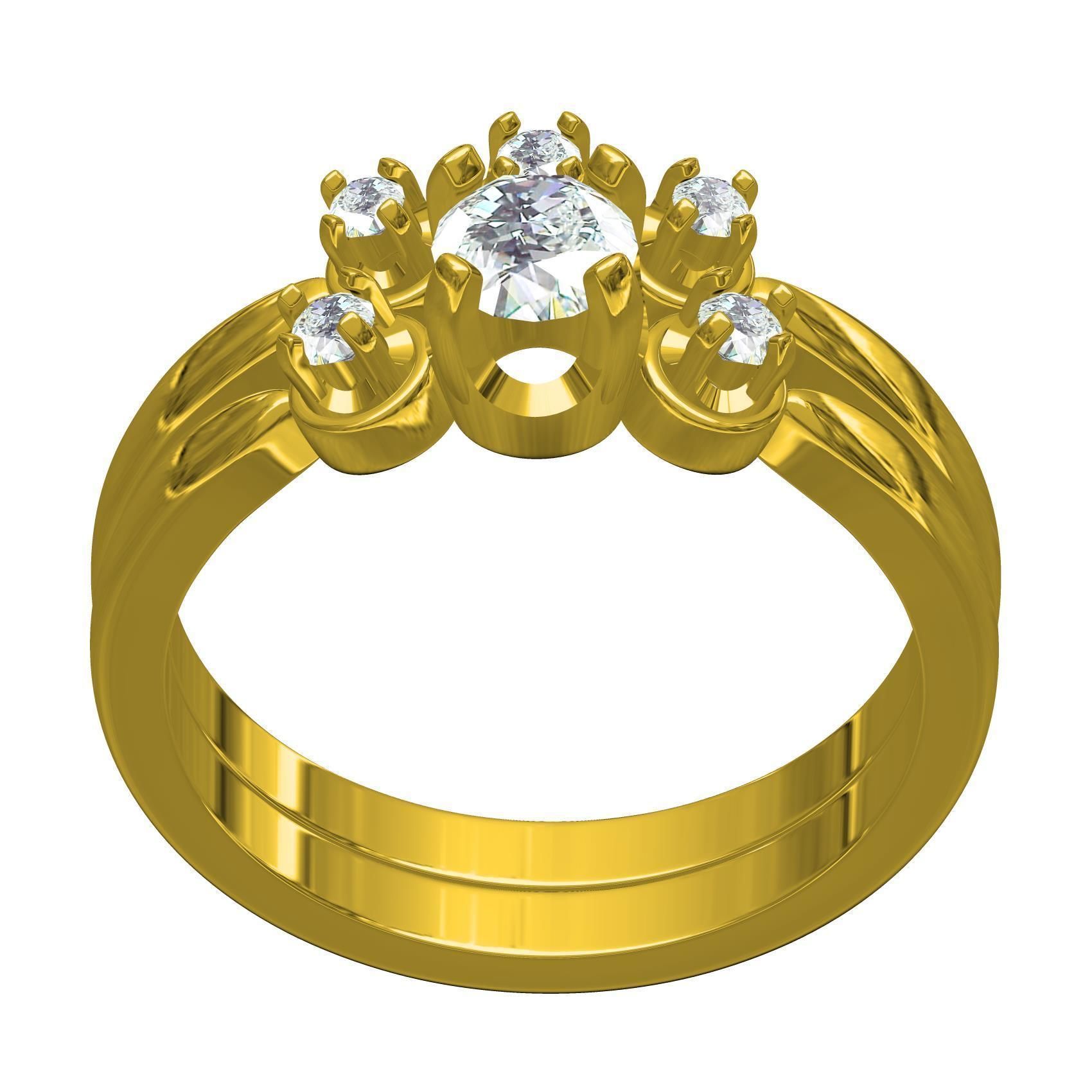 Three Round Diamond Solitaire Wedding Bridal Set 3D print model_2
