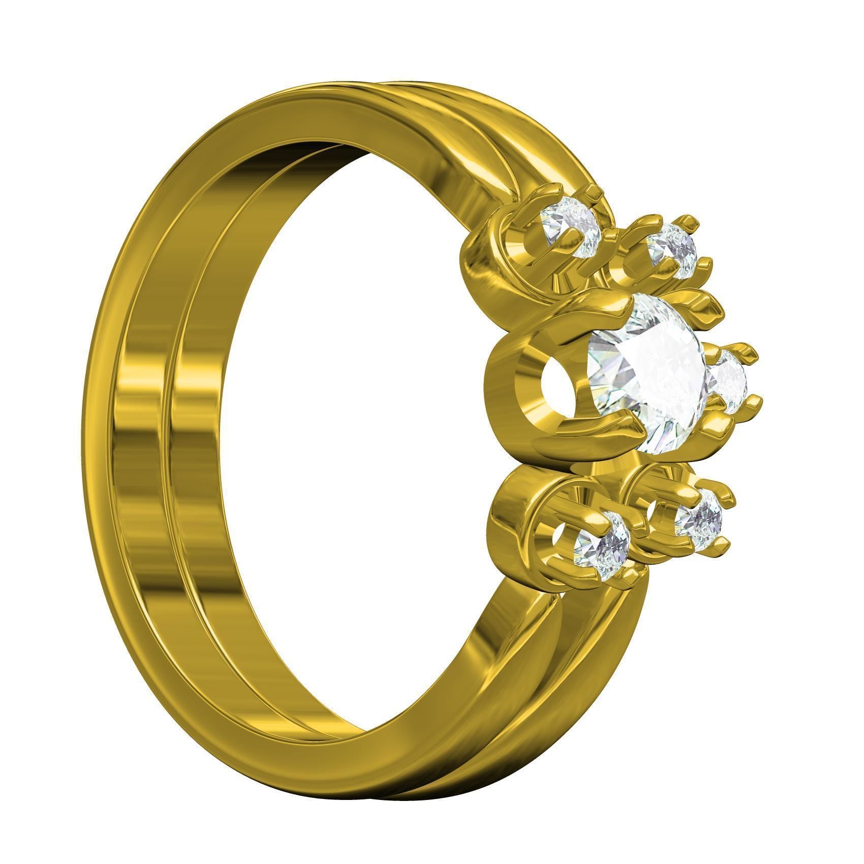 Three Round Diamond Solitaire Wedding Bridal Set 3D print model_4