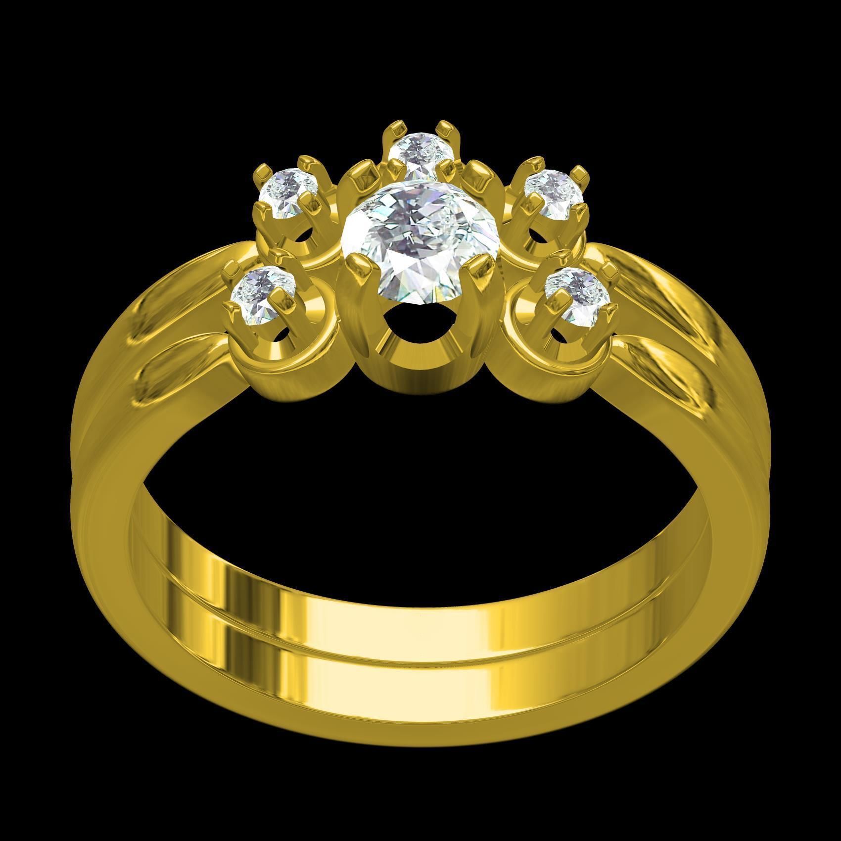 Three Round Diamond Solitaire Wedding Bridal Set 3D print model_9