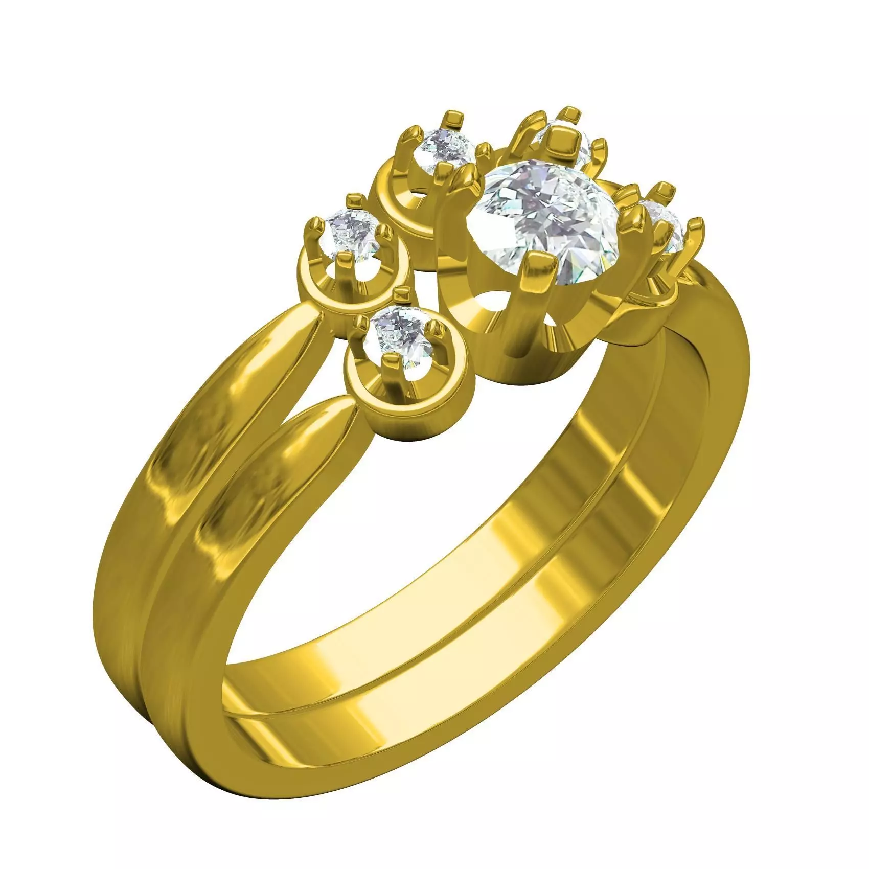 Three Round Diamond Solitaire Wedding Bridal Set 3D print model_0