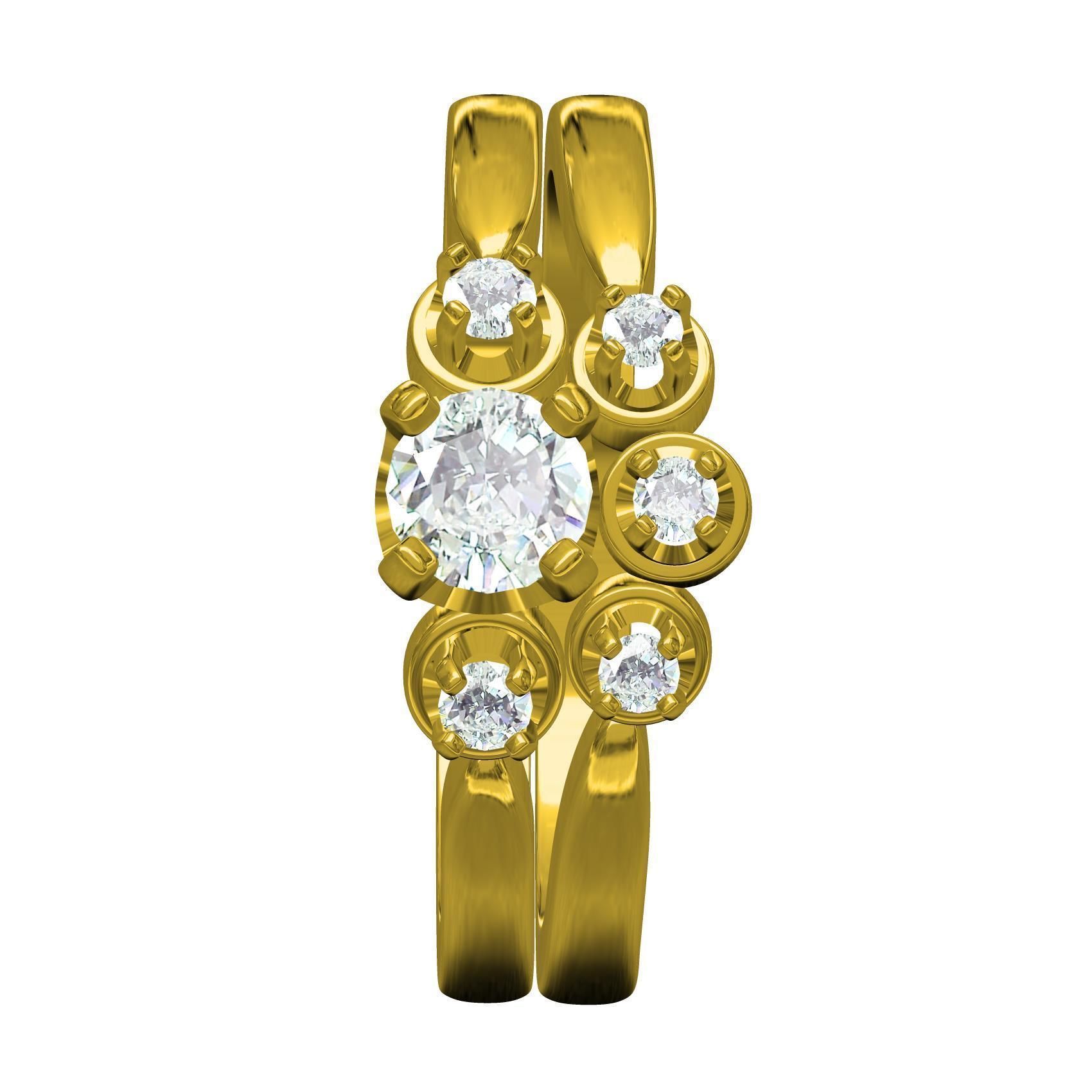 Three Round Diamond Solitaire Wedding Bridal Set 3D print model_8