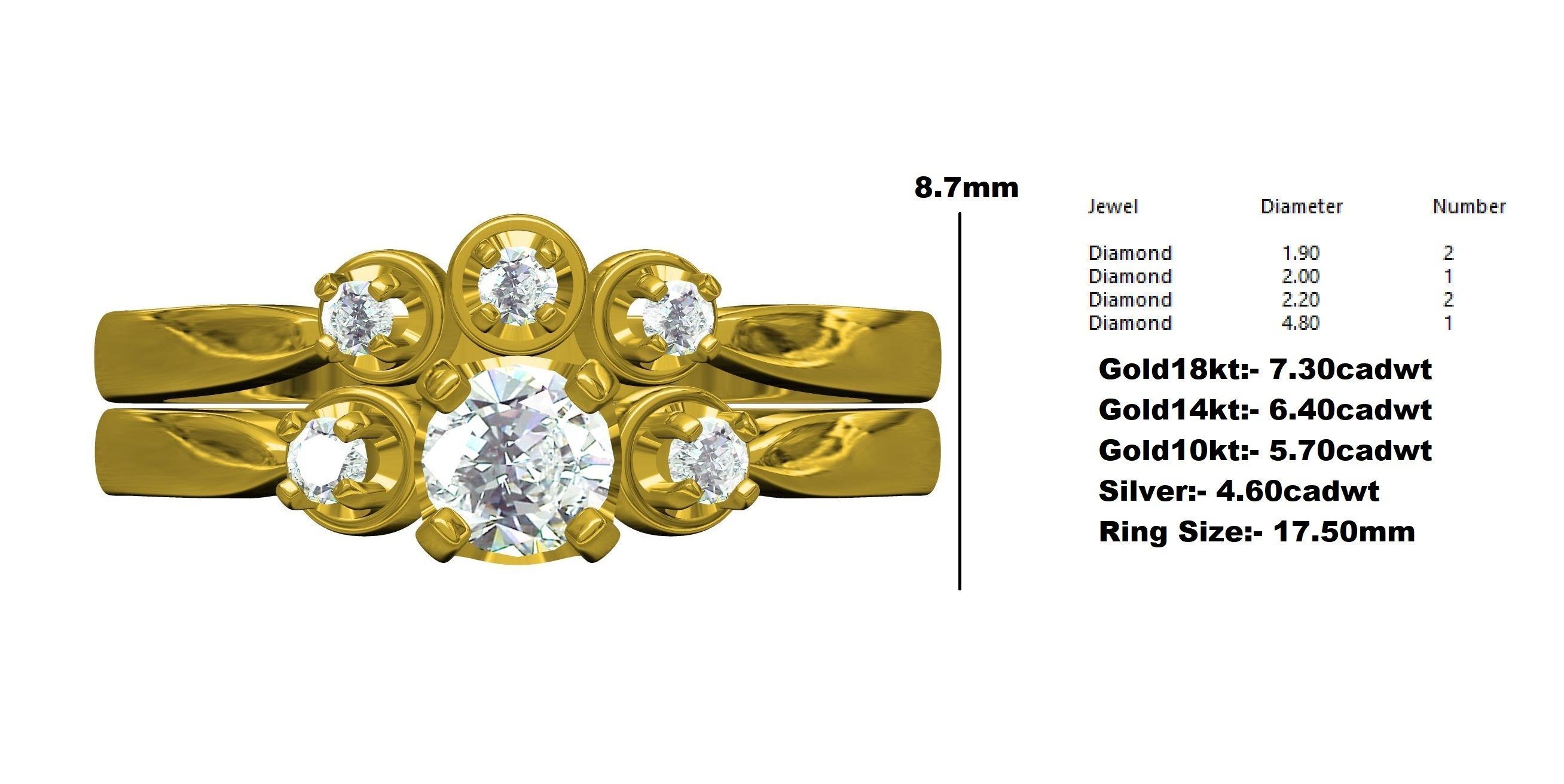 Three Round Diamond Solitaire Wedding Bridal Set 3D print model_12