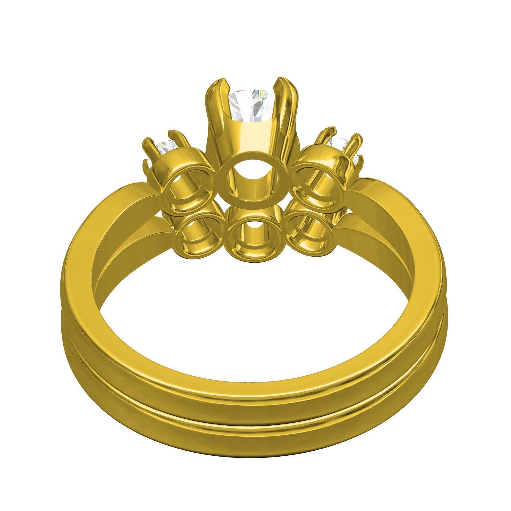 Three Round Diamond Solitaire Wedding Bridal Set 3D print model_7