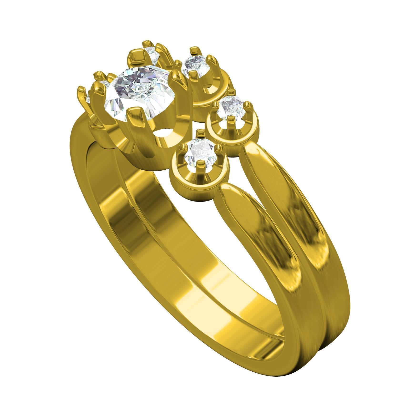 Three Round Diamond Solitaire Wedding Bridal Set 3D print model_1