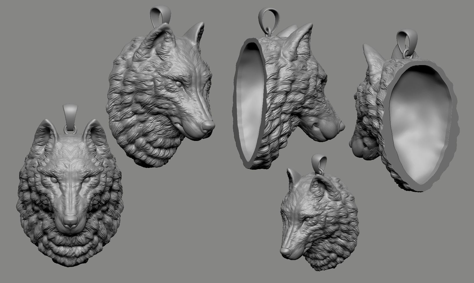 Wolf Head Necklace 3D print model_12