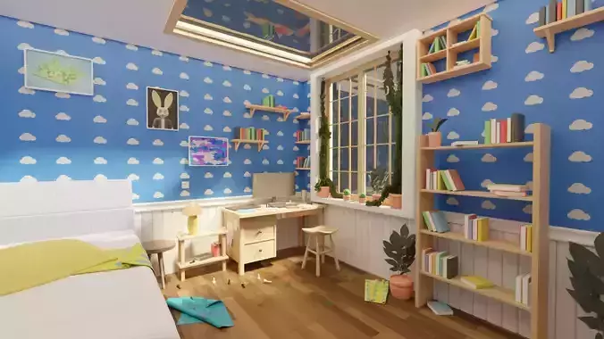 Home Bedroom Interior Environment Cartoon Style 3D model