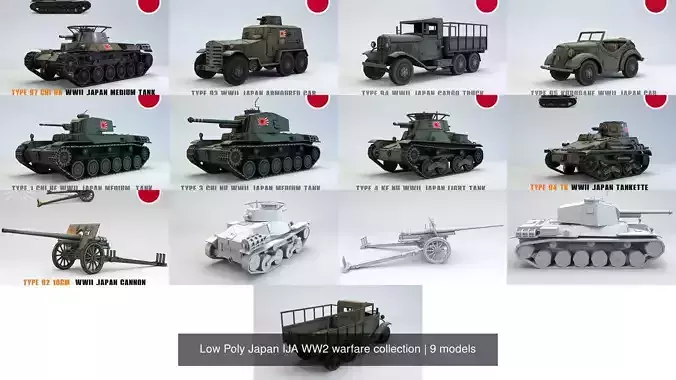 Low Poly Japan IJA WW2 warfare collection 