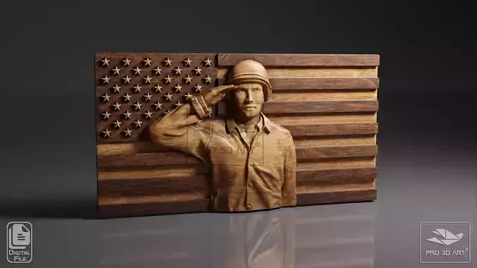 USA Flag - Soldier - CNC Files For Wood - 3D STL Model  3D model