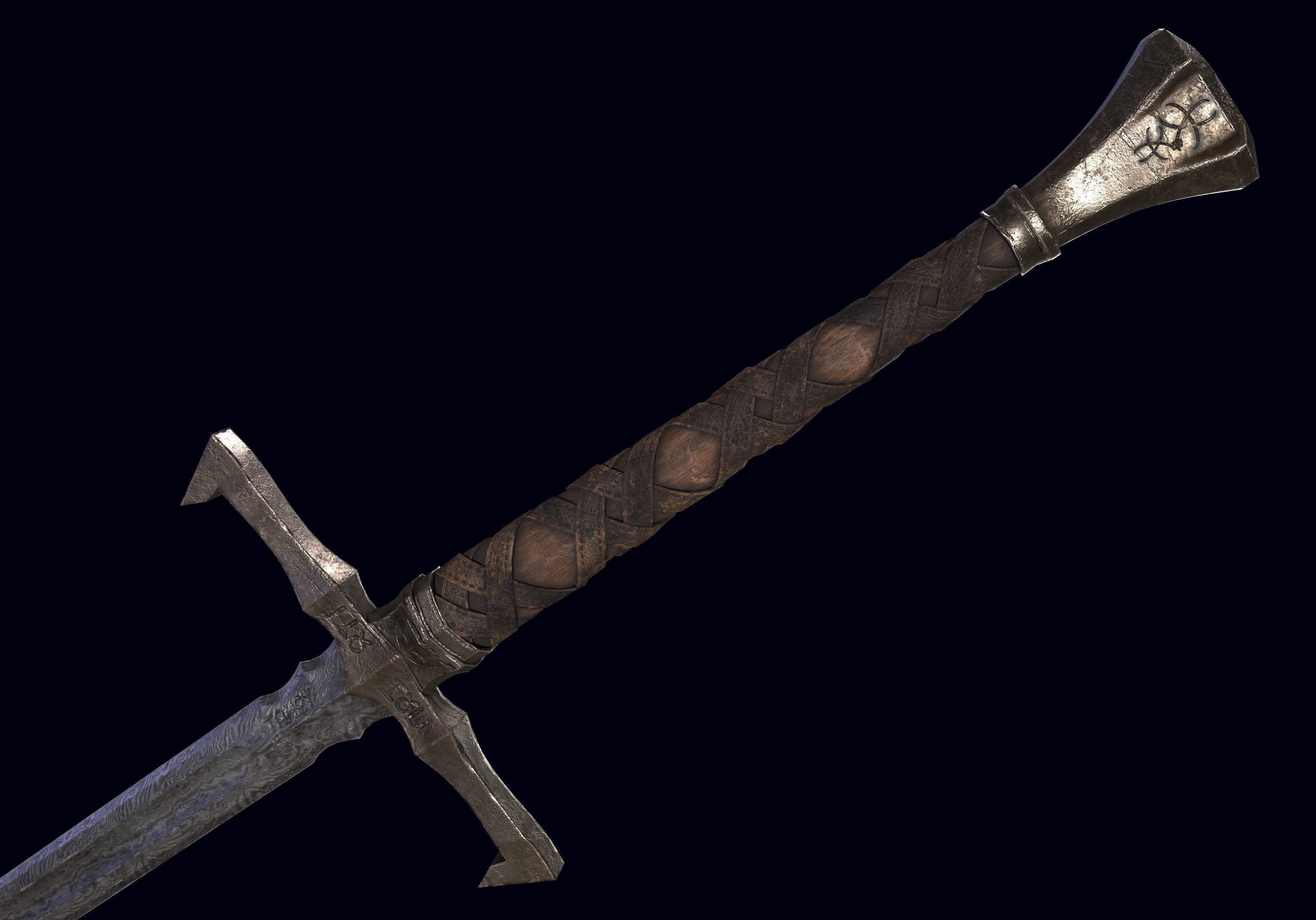 Long Sword Melee Weapon Free low-poly 3D model_11