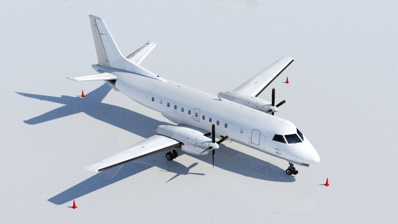 Saab 340B Static Low Poly  Blank Turboprop conmuter Low-poly 3D model_2