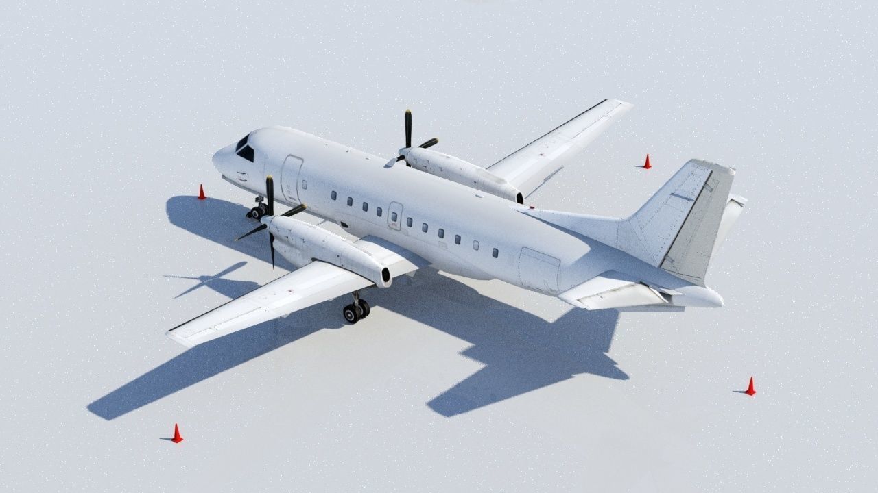 Saab 340B Static Low Poly  Blank Turboprop conmuter Low-poly 3D model_1