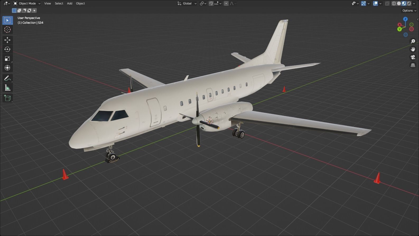 Saab 340B Static Low Poly  Blank Turboprop conmuter Low-poly 3D model_5