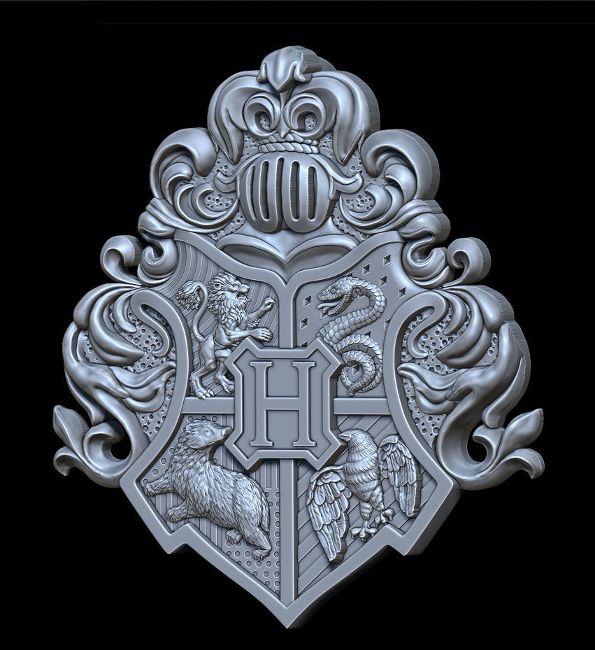Hogwarts crest pendant 3D print model_8
