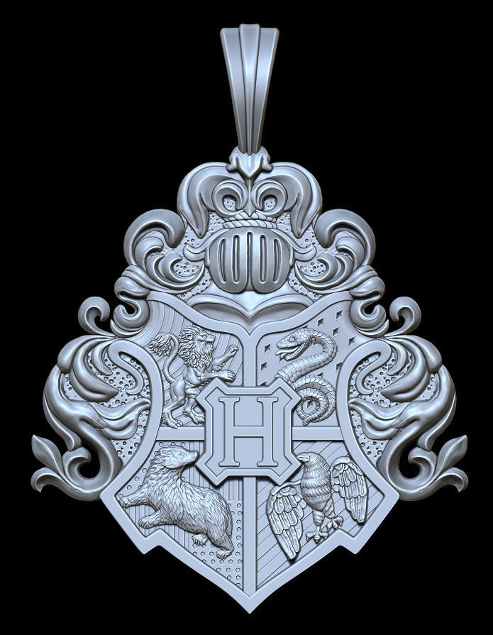 Hogwarts crest pendant 3D print model_1