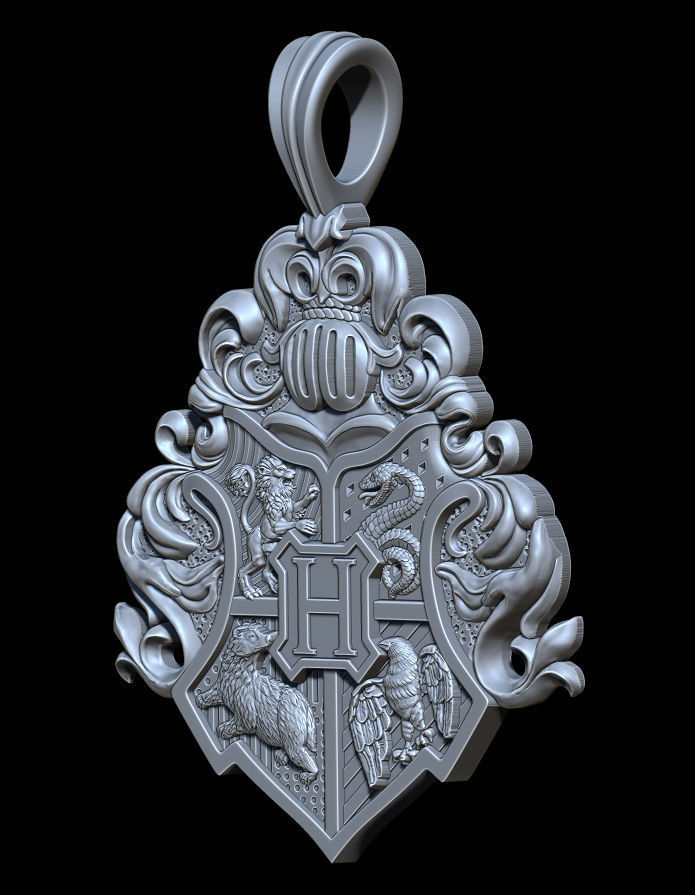 Hogwarts crest pendant 3D print model_3