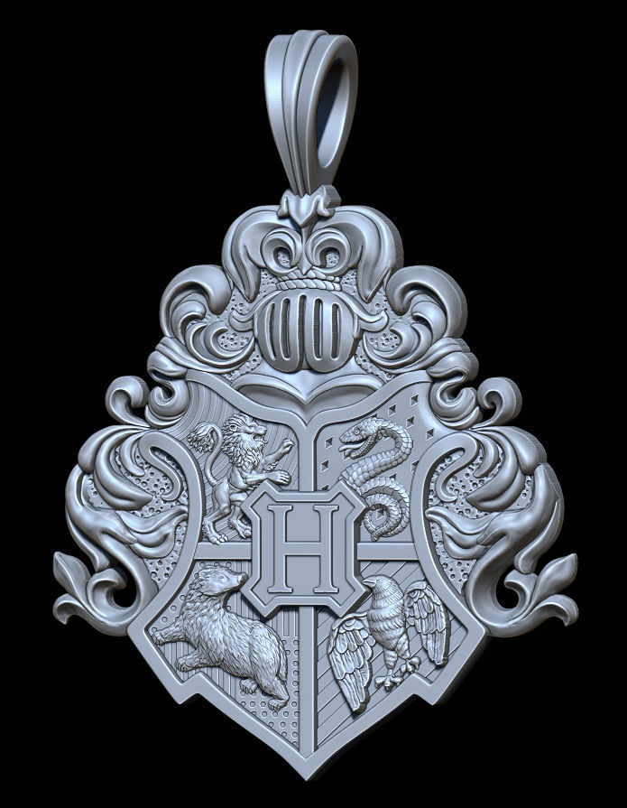 Hogwarts crest pendant 3D print model_2