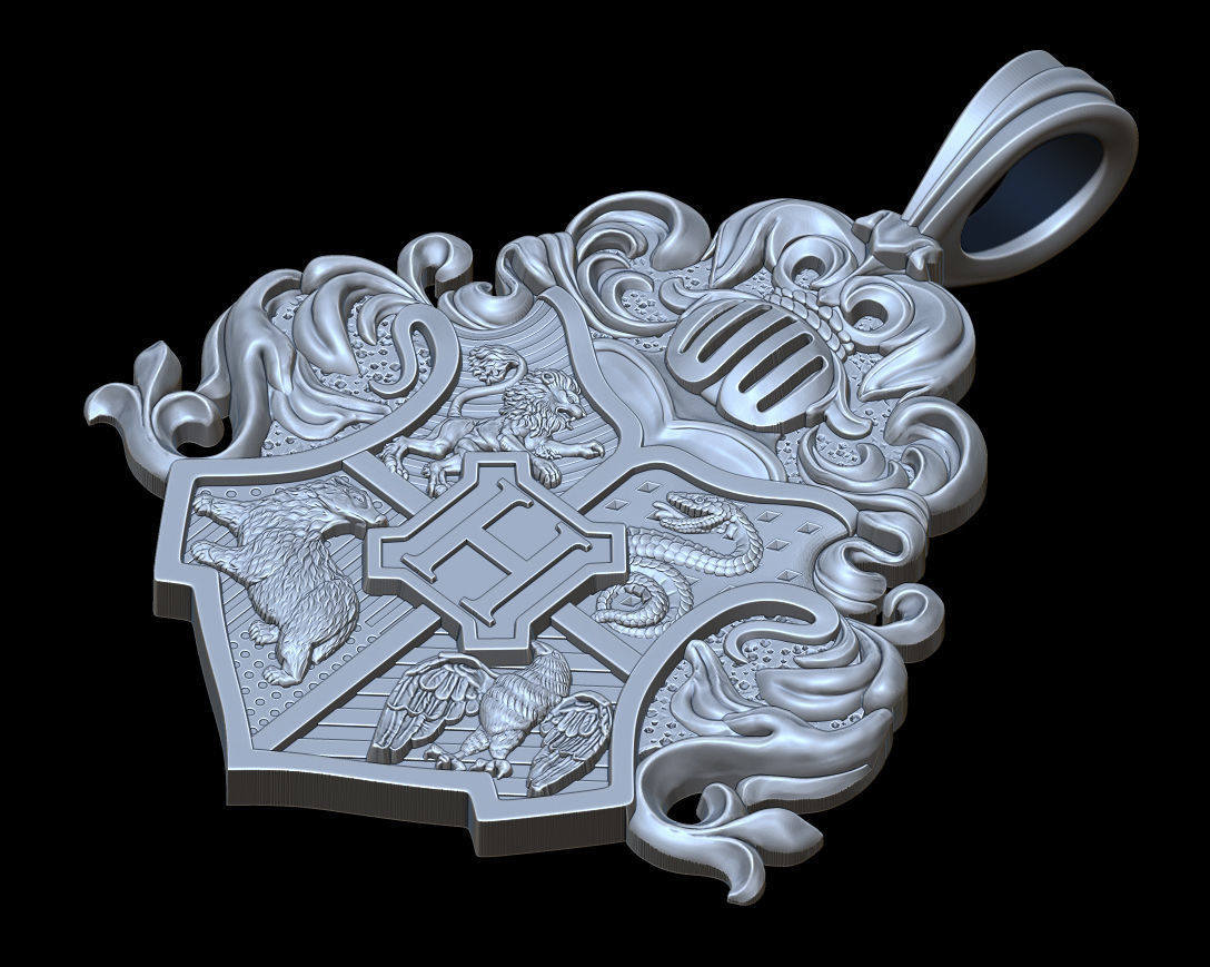 Hogwarts crest pendant 3D print model_6