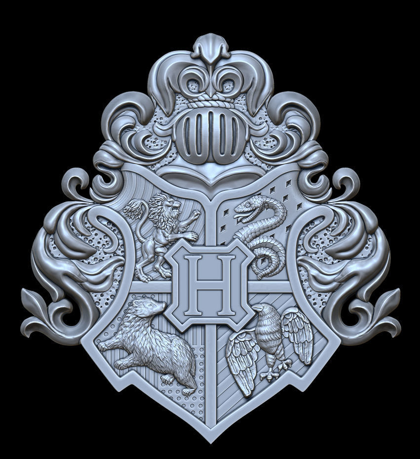 Hogwarts crest pendant 3D print model_7