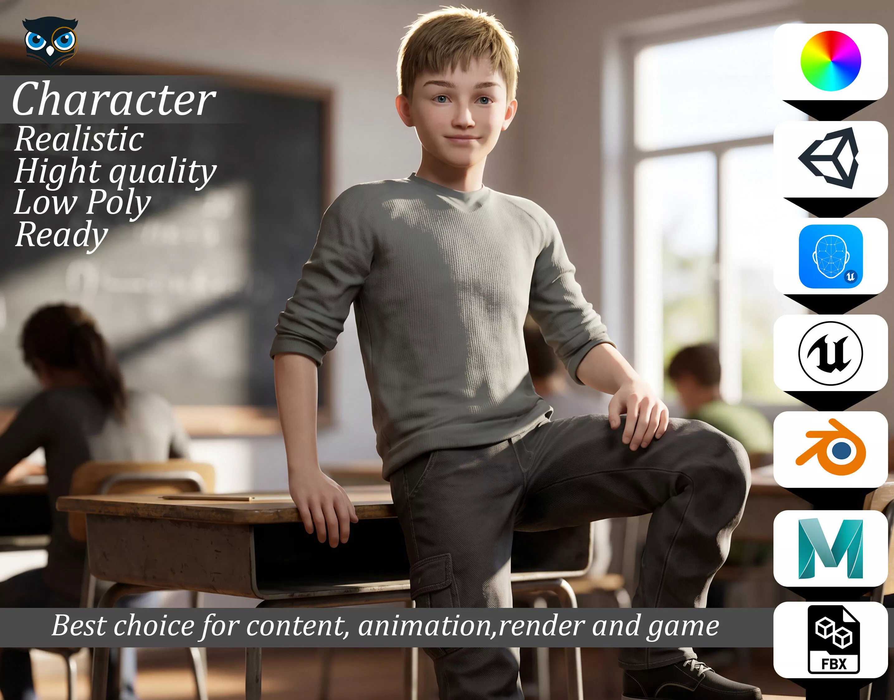 HENRY-Playful Kid Realistic Child Boy Low-poly 3D model