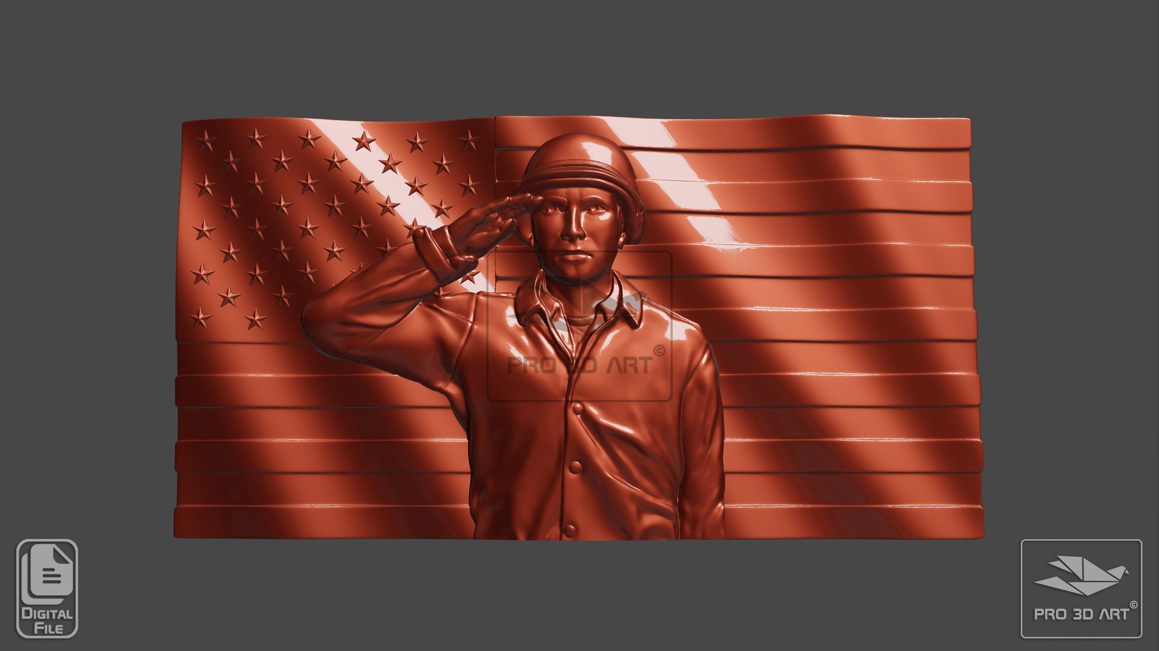 USA Wavy Flag - Soldier - CNC Files For Wood - 3D STL Model 3D model_1