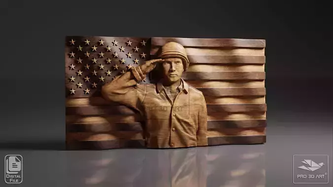 USA Wavy Flag - Soldier - CNC Files For Wood - 3D STL Model 3D model