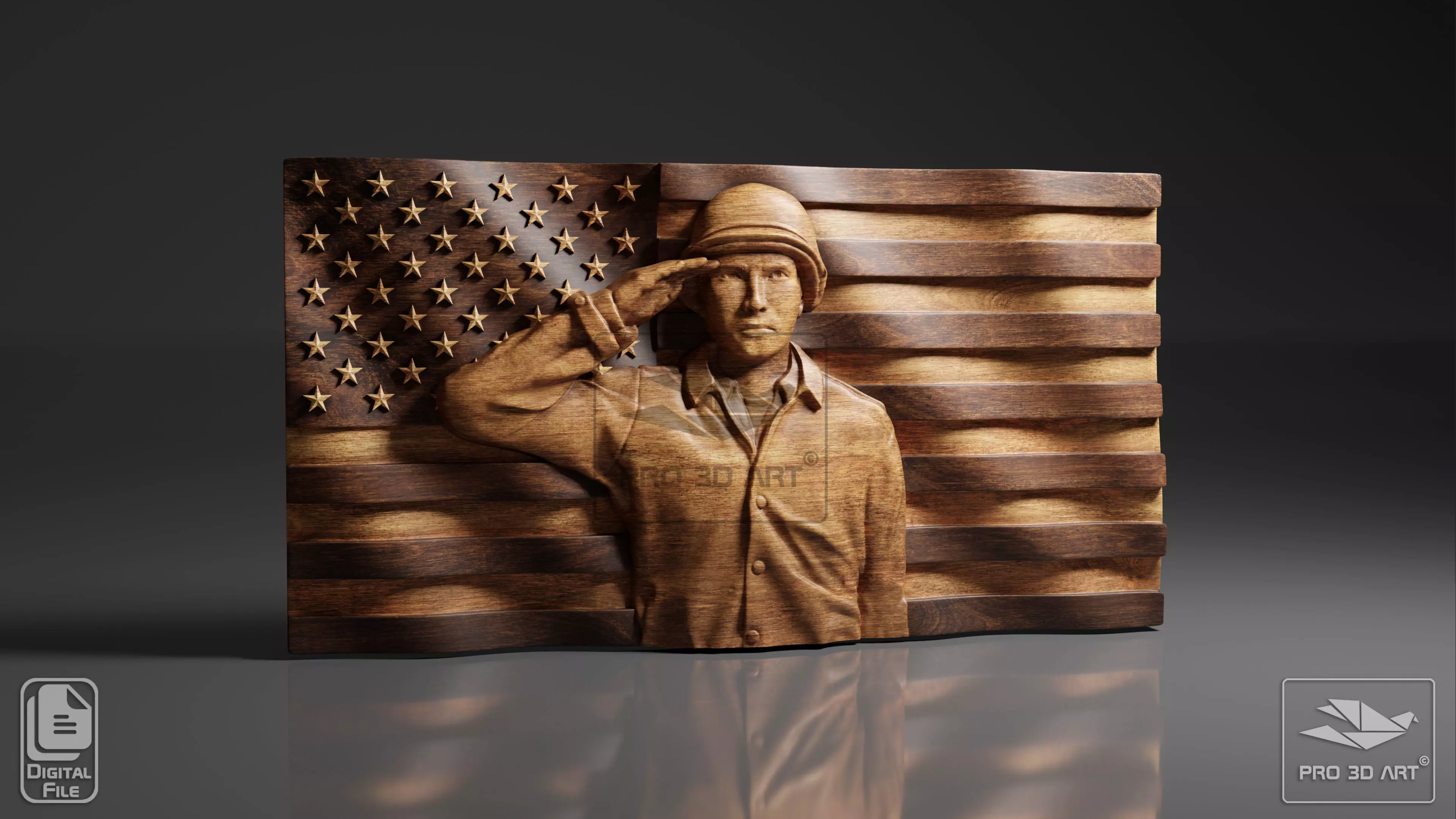 USA Wavy Flag - Soldier - CNC Files For Wood - 3D STL Model 3D model_0