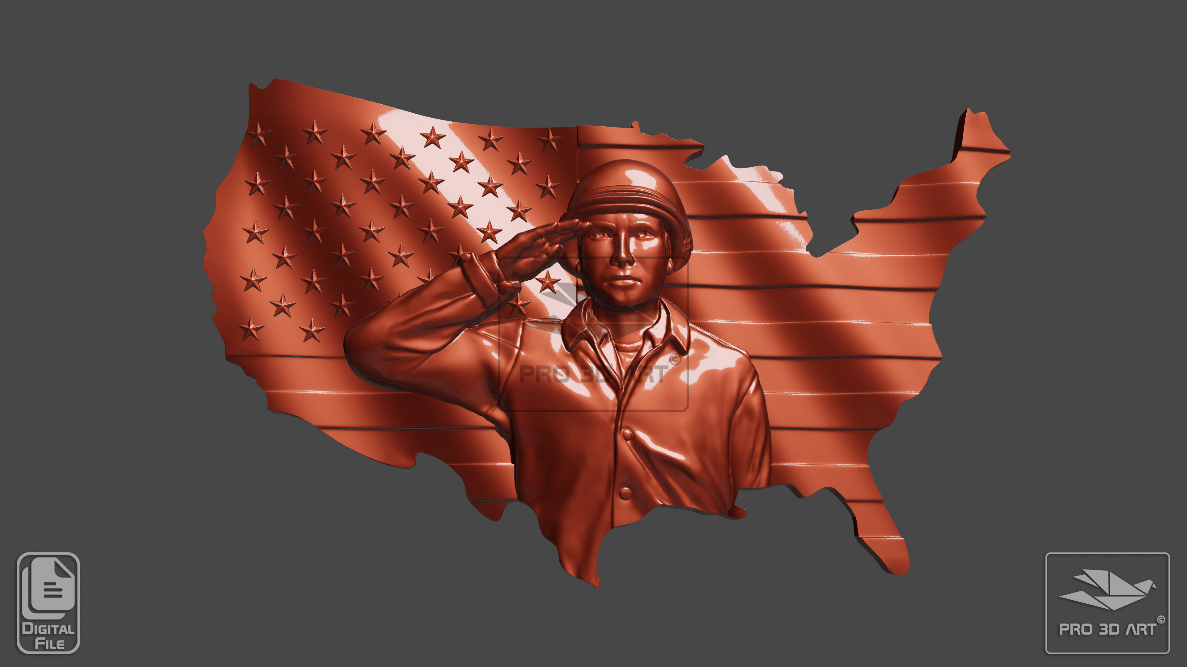 USA Wavy Map and Flag - Soldier-CNC Files For Wood 3D STL Model 3D model_1