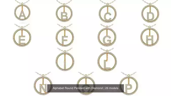 Alphabet Round Pendant with Diamond 3D Model Collection