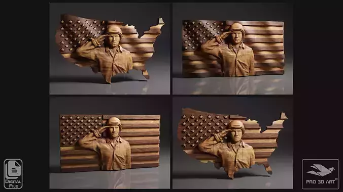 USA Flag and Map - Soldier - Pack - CNC Files For Wood 3D STL 3D model