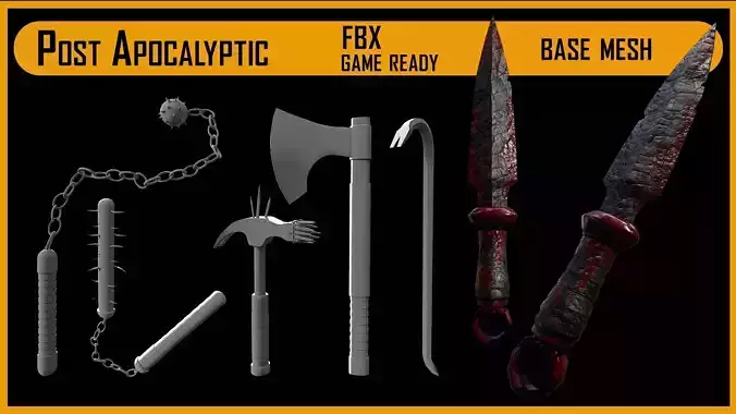 50 Post Apocalyptic Weapon Base mesh  Low-poly 3D model