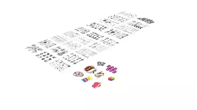 Tattoo Stickers Set 3D model