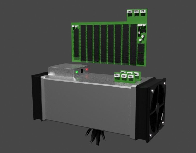 Antminer S7 Crypto Miner Low-poly 3D model_1
