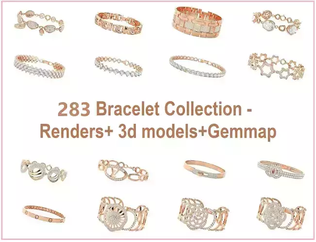 283 High Jewelry Bracelet Collection 3dm stl renders details 