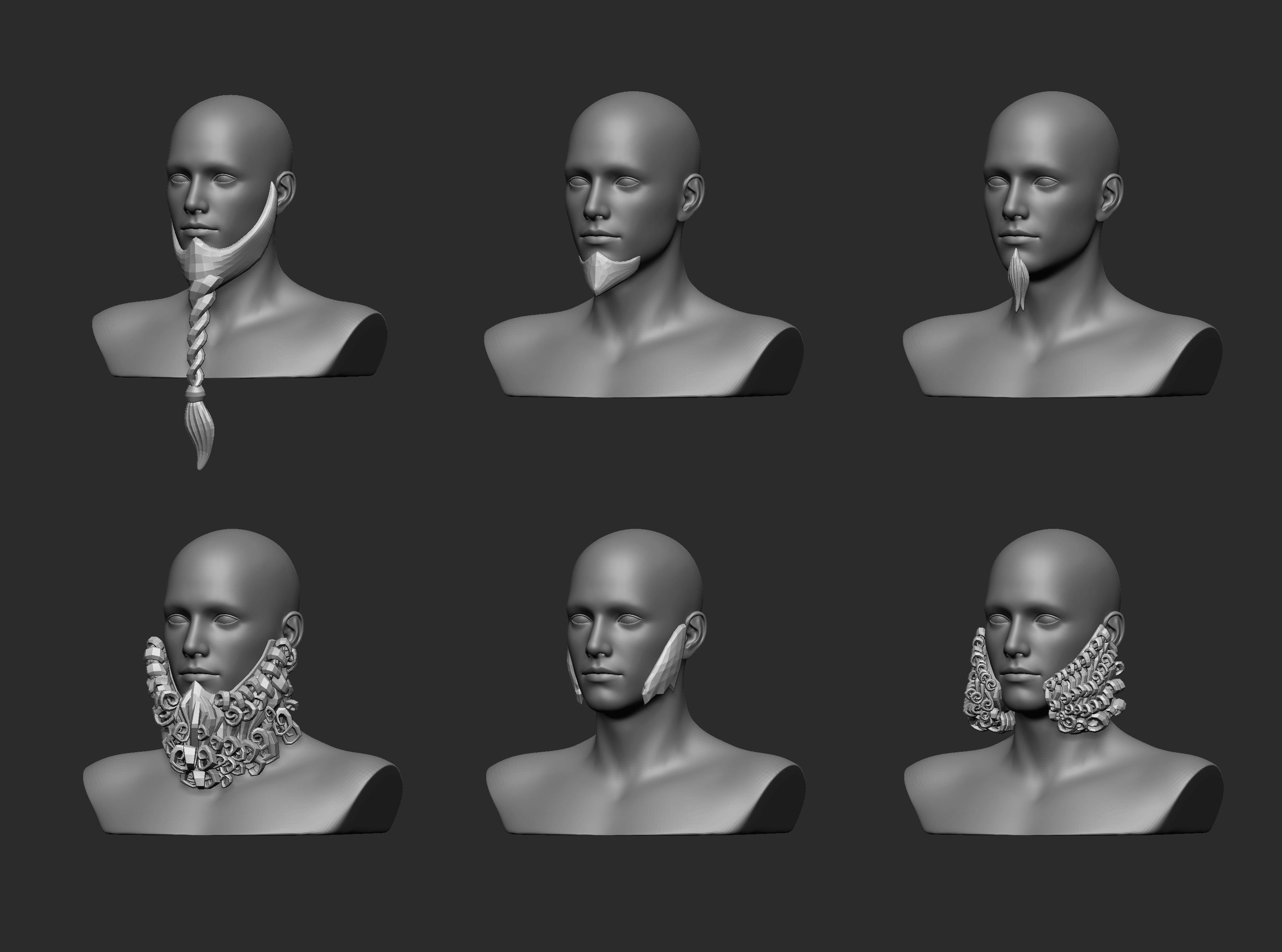 30 Lowpoly moustache beard base mesh imm set 3D model_10