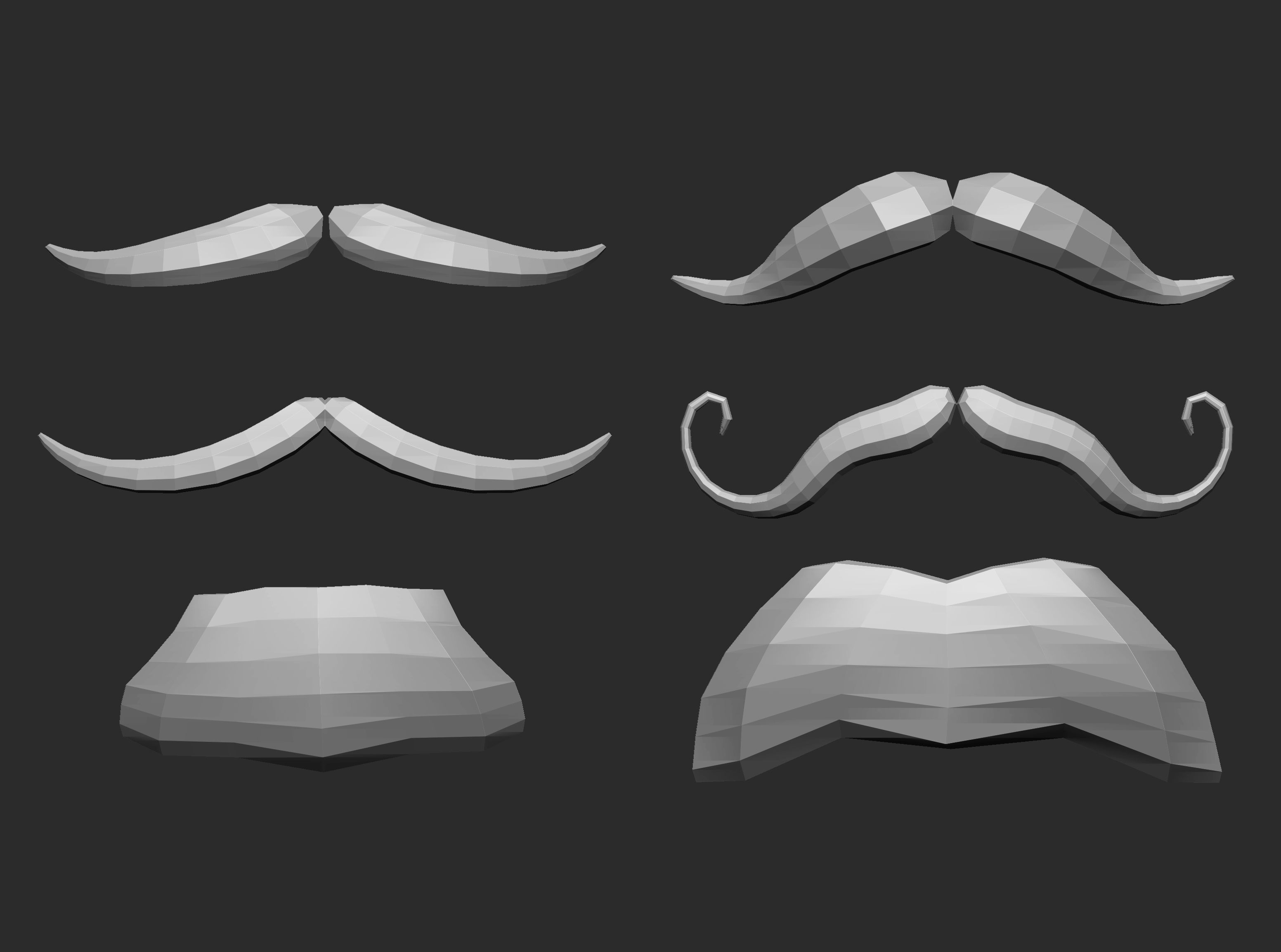30 Lowpoly moustache beard base mesh imm set 3D model_1