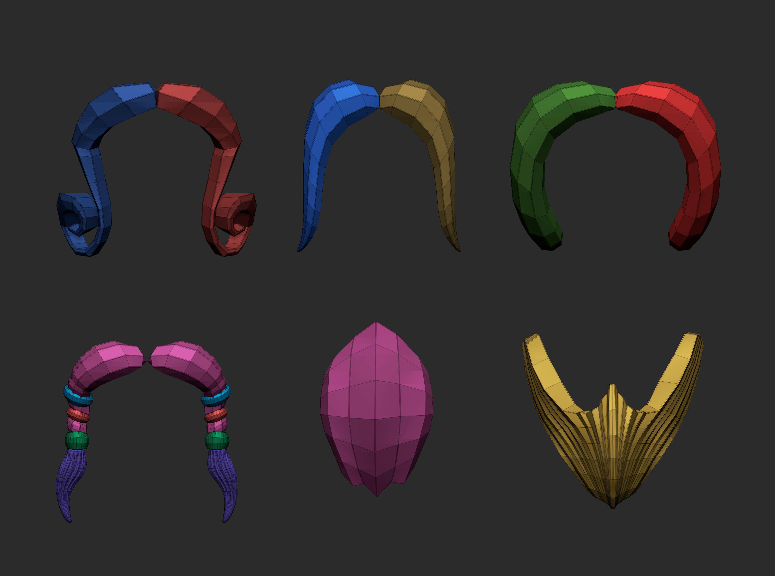 30 Lowpoly moustache beard base mesh imm set 3D model_13