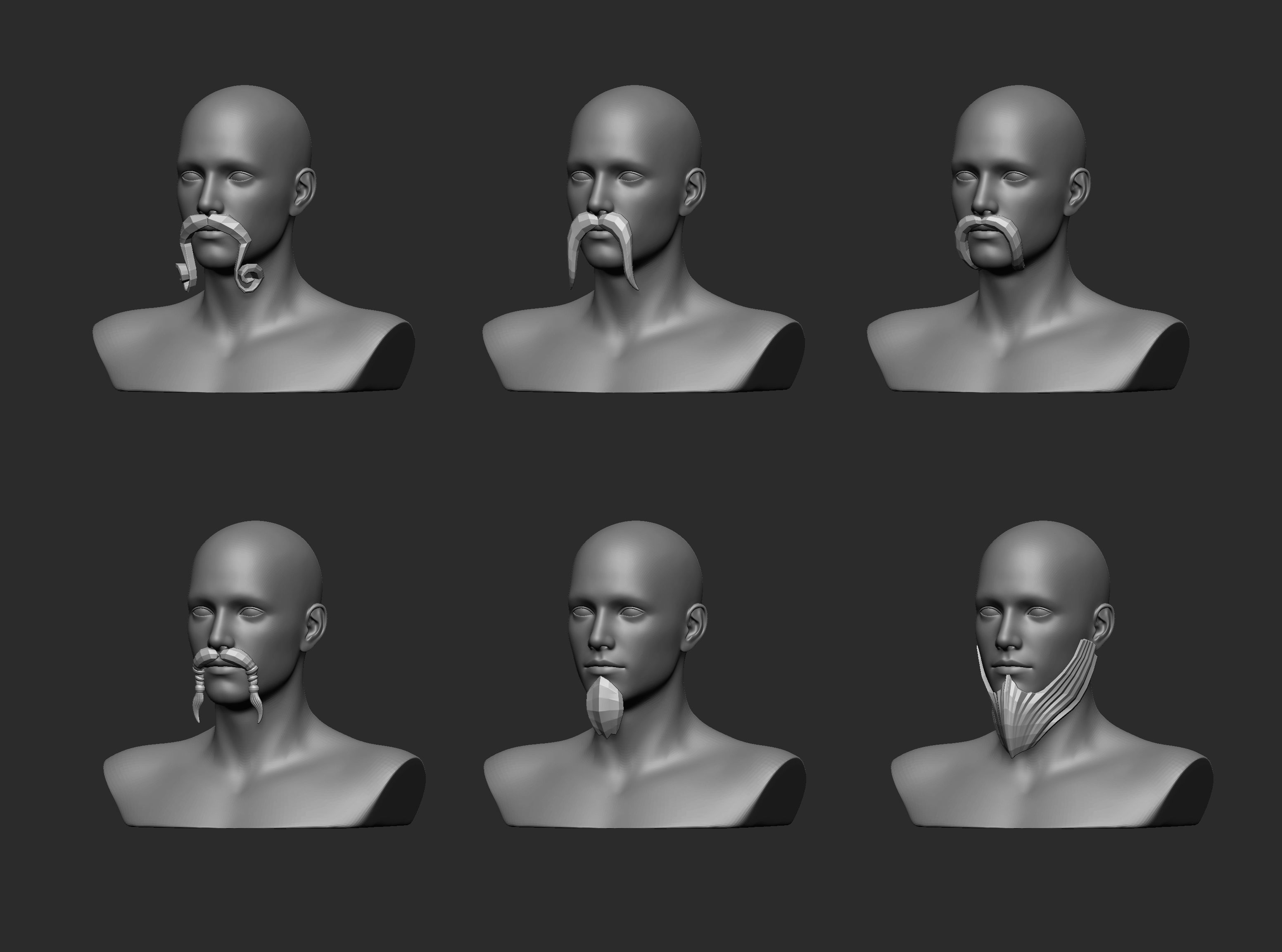 30 Lowpoly moustache beard base mesh imm set 3D model_8