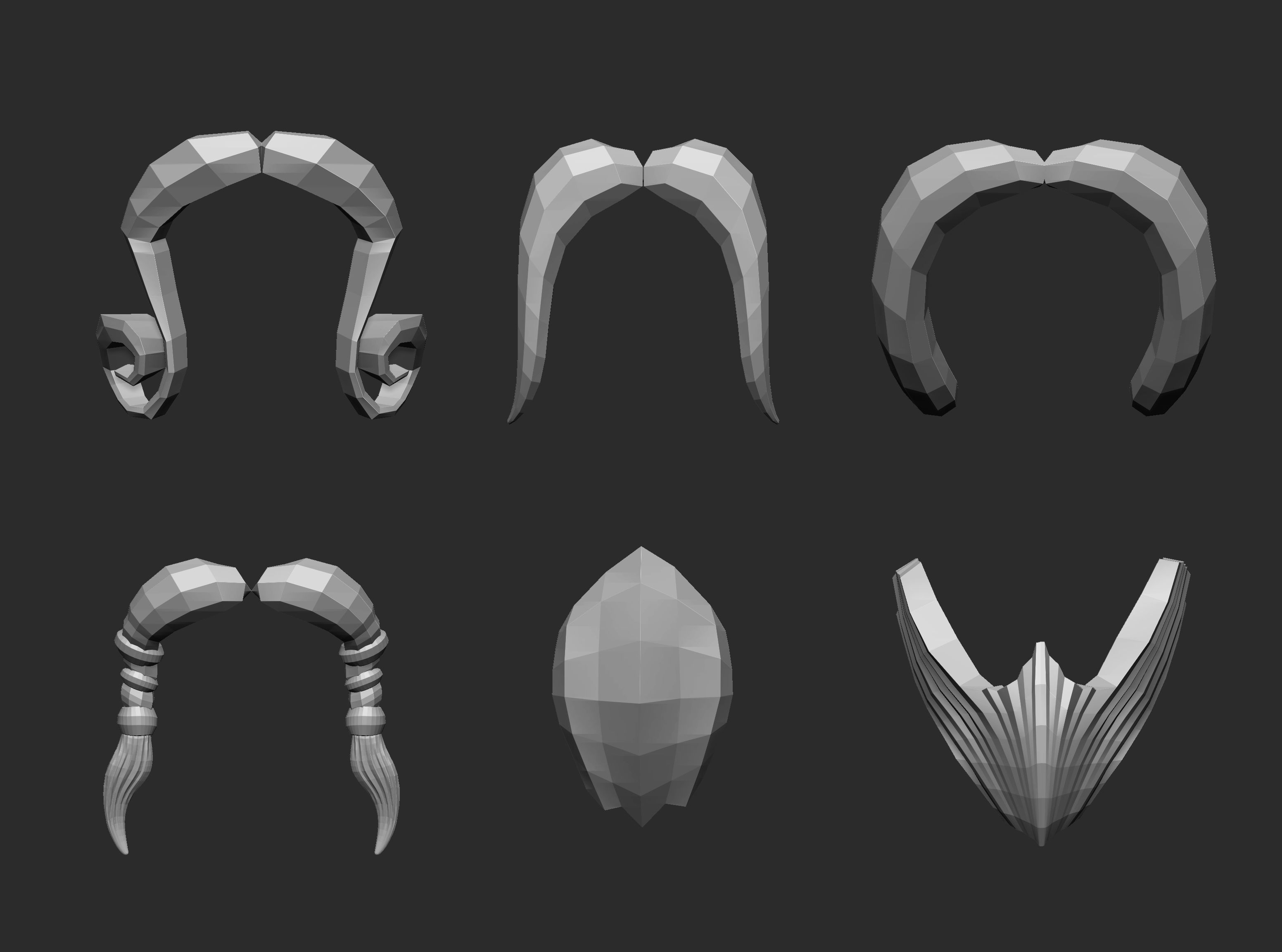 30 Lowpoly moustache beard base mesh imm set 3D model_3