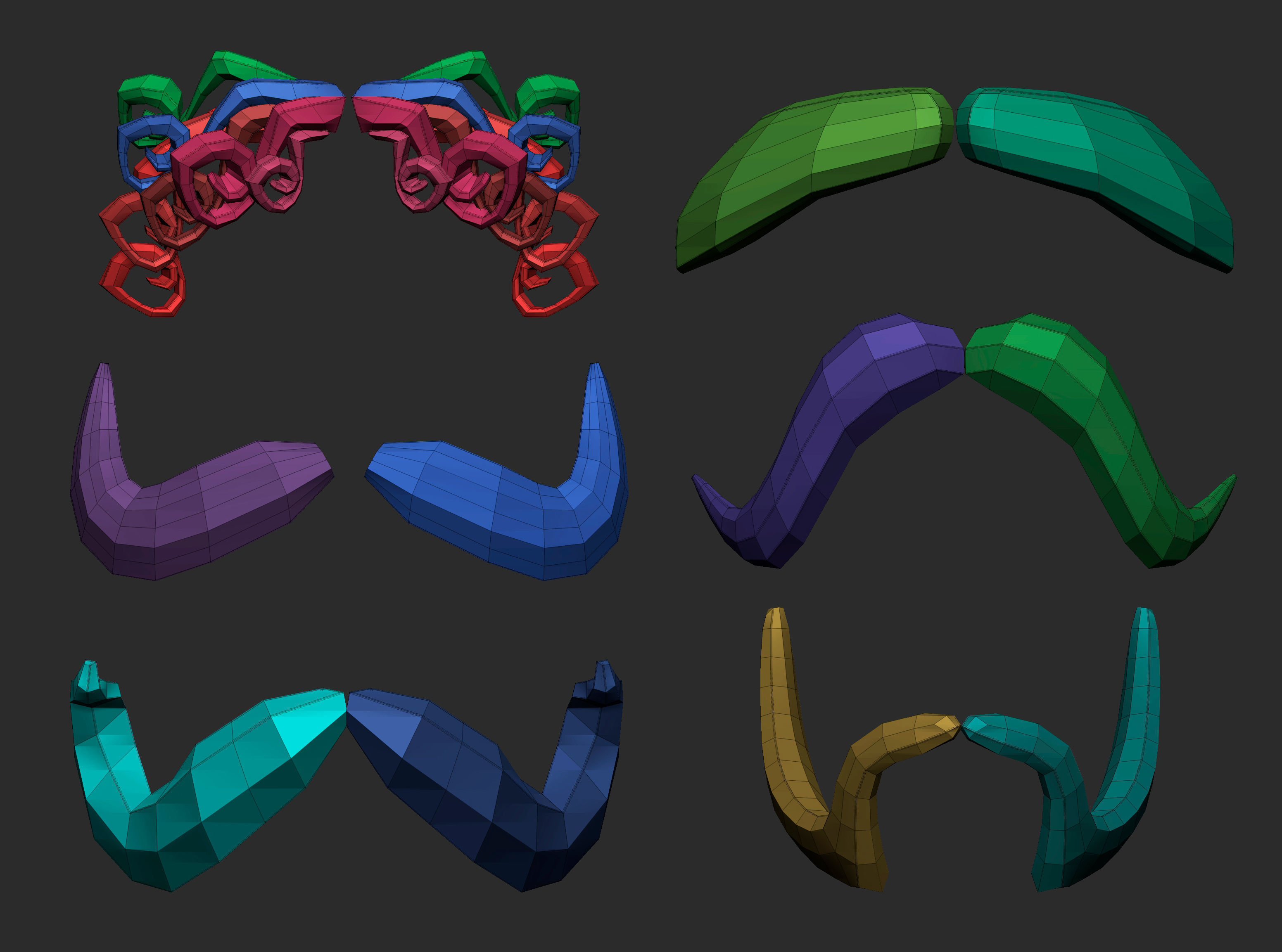 30 Lowpoly moustache beard base mesh imm set 3D model_12