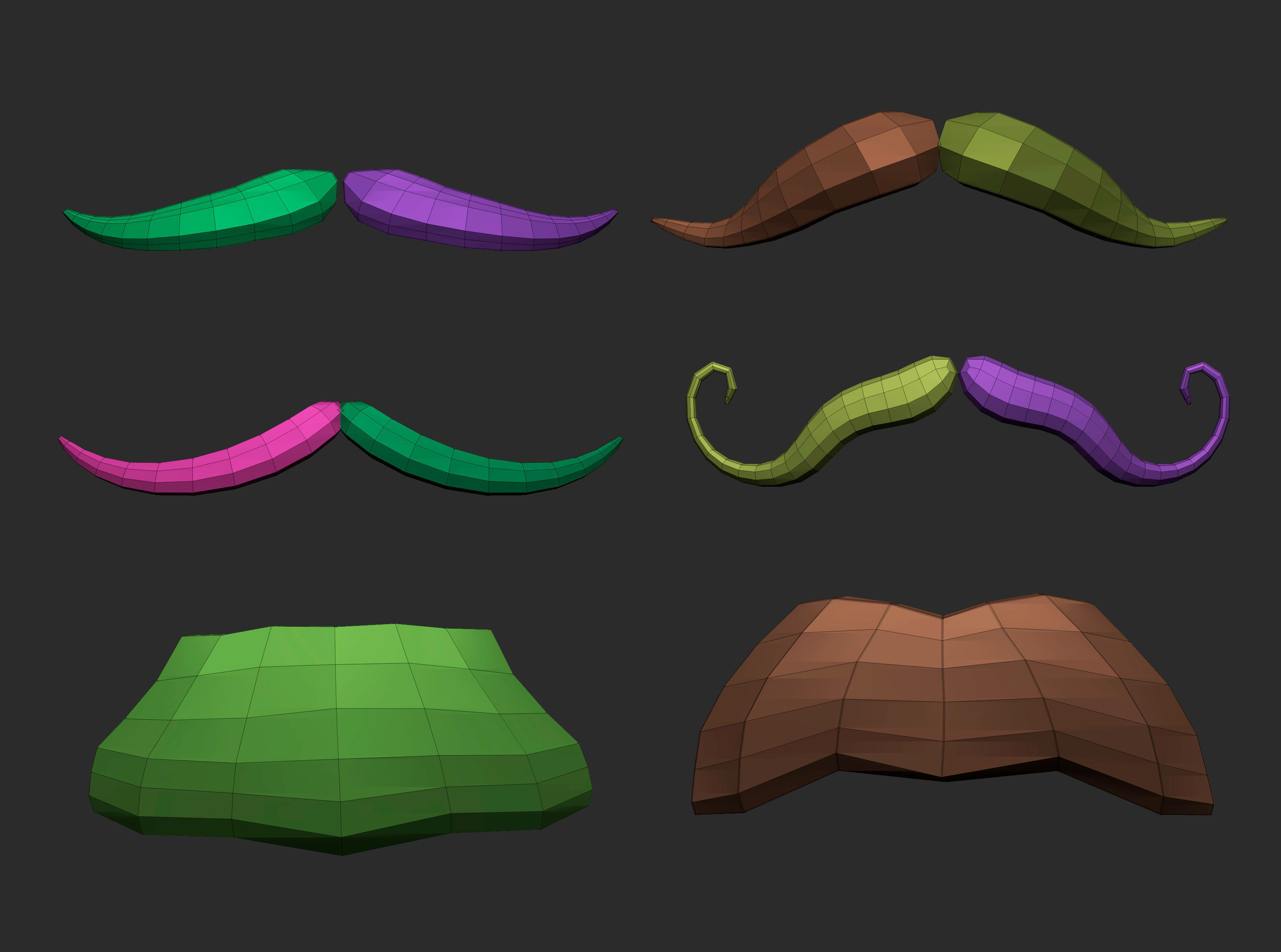 30 Lowpoly moustache beard base mesh imm set 3D model_11