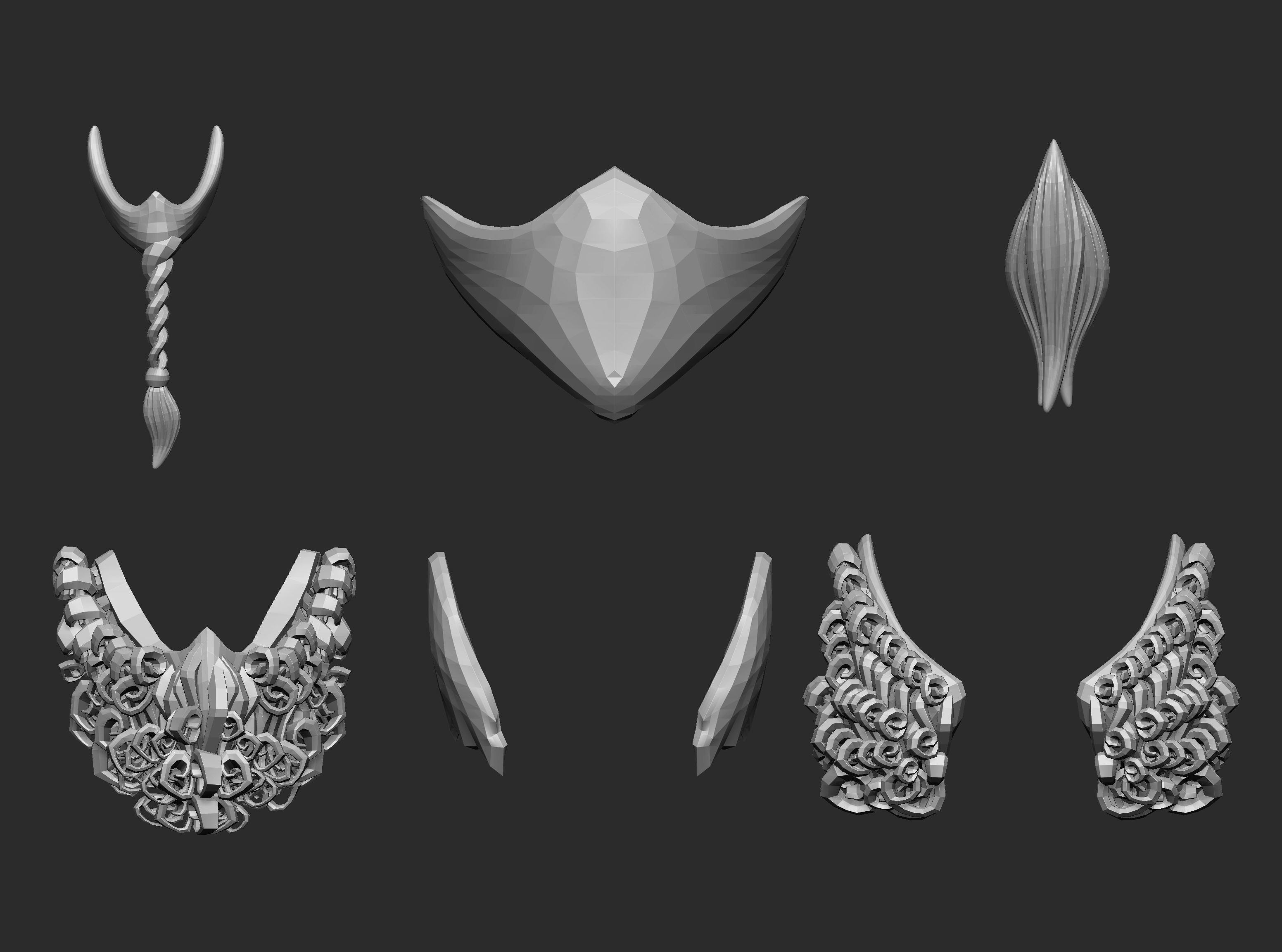 30 Lowpoly moustache beard base mesh imm set 3D model_5