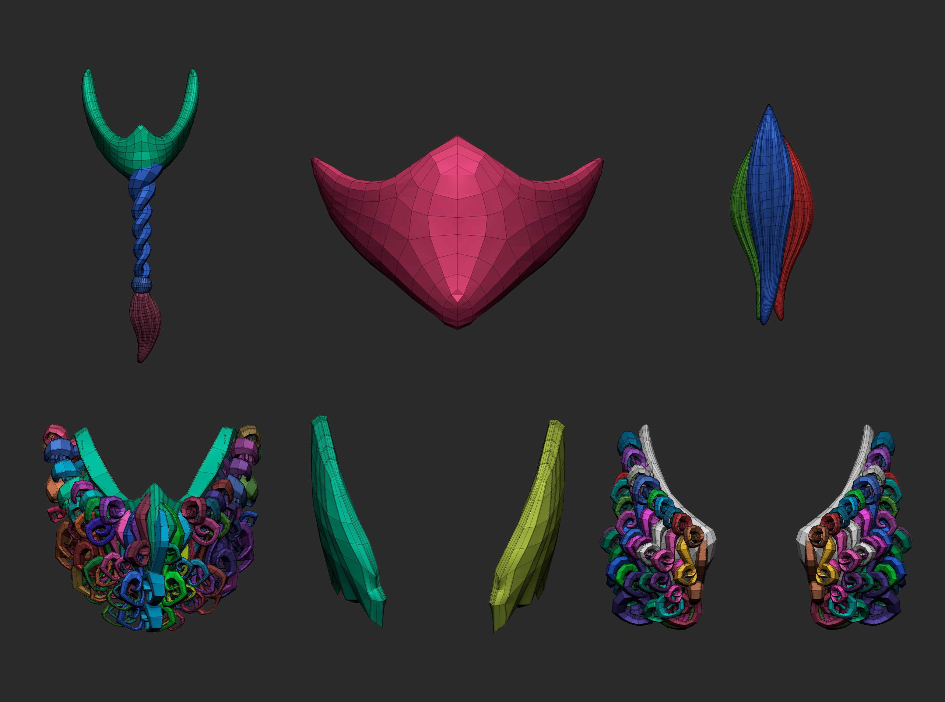 30 Lowpoly moustache beard base mesh imm set 3D model_15