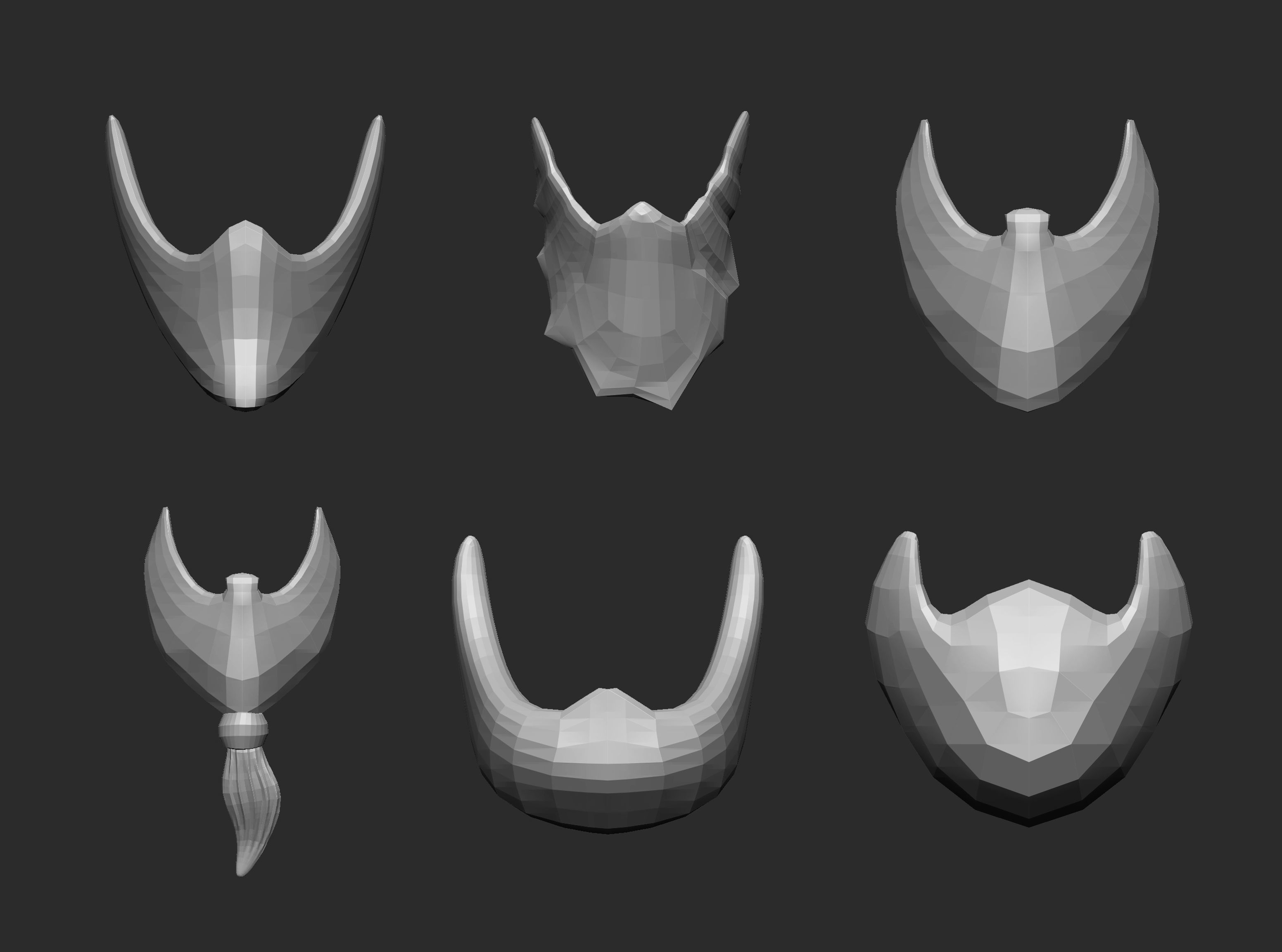 30 Lowpoly moustache beard base mesh imm set 3D model_4