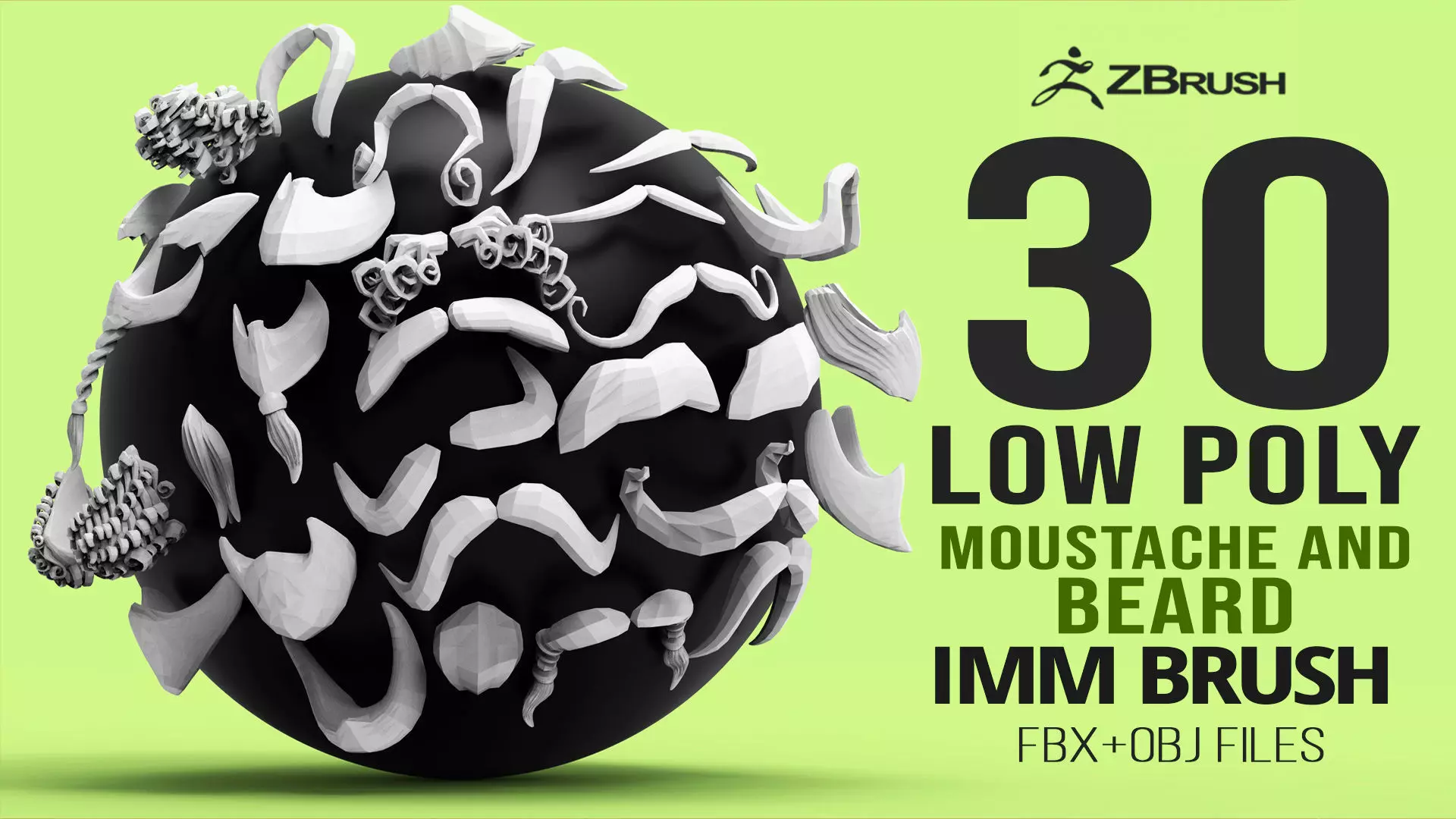 30 Lowpoly moustache beard base mesh imm set 3D model_0