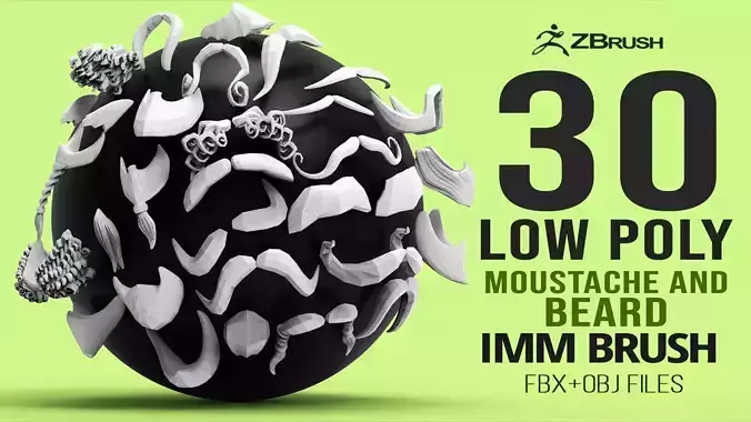 30 Lowpoly moustache beard base mesh imm set 3D model